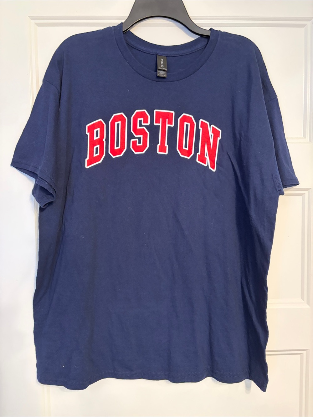 Gildan Navy Blue Tee with Red Boston Lettering